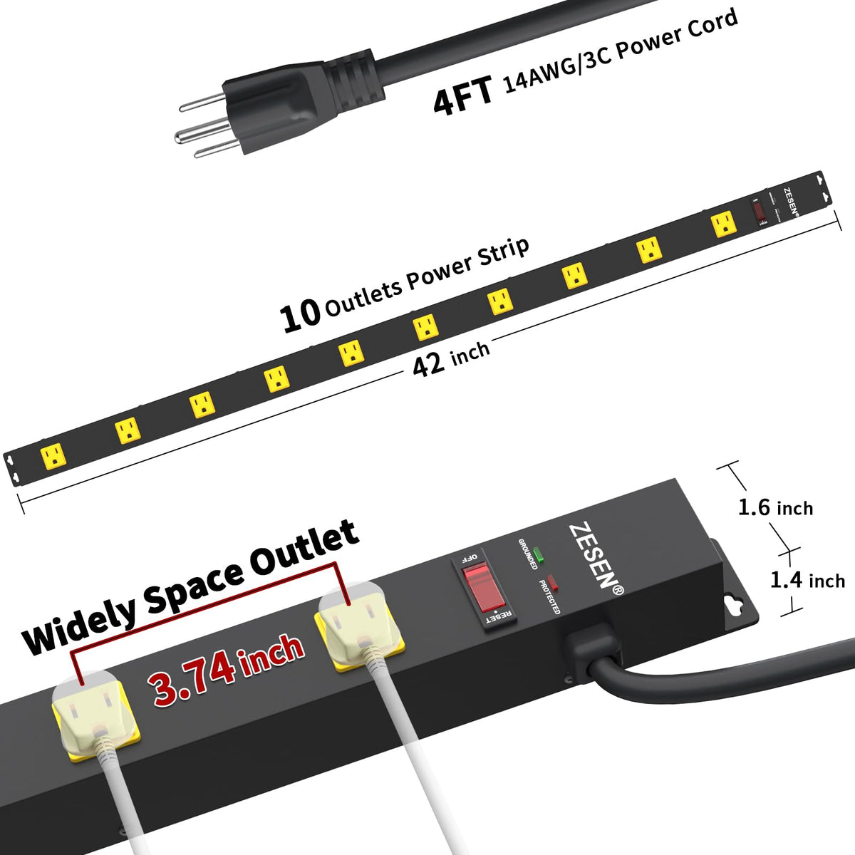 ZESEN cord and plug detail showing 4ft cord for flexible placement benefit