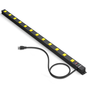 ZESEN front view of 12-outlet strip showing layout and easy access benefits