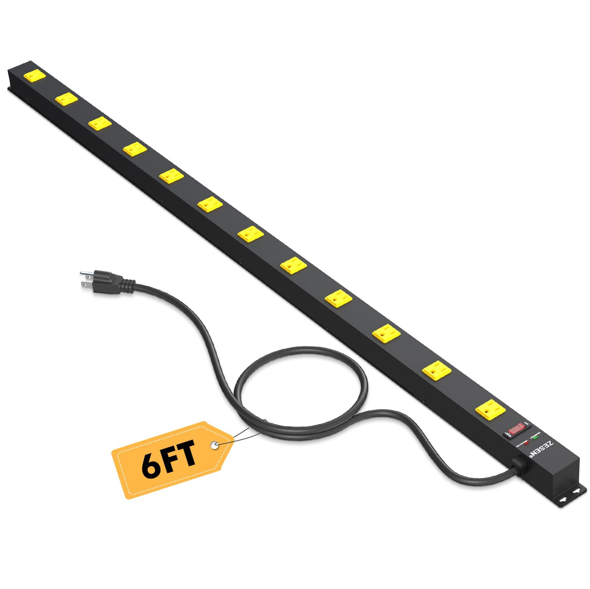 ZESEN front view showing twelve outlets and sturdy layout for organized power