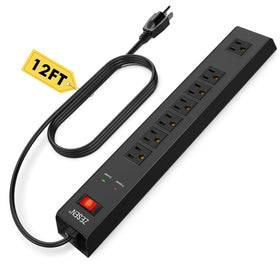 ZESEN metal power strip front view showing all seven outlets and neat layout benefit