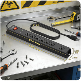 ZESEN power strip mounted on workbench powering tools for organized workstation benefit