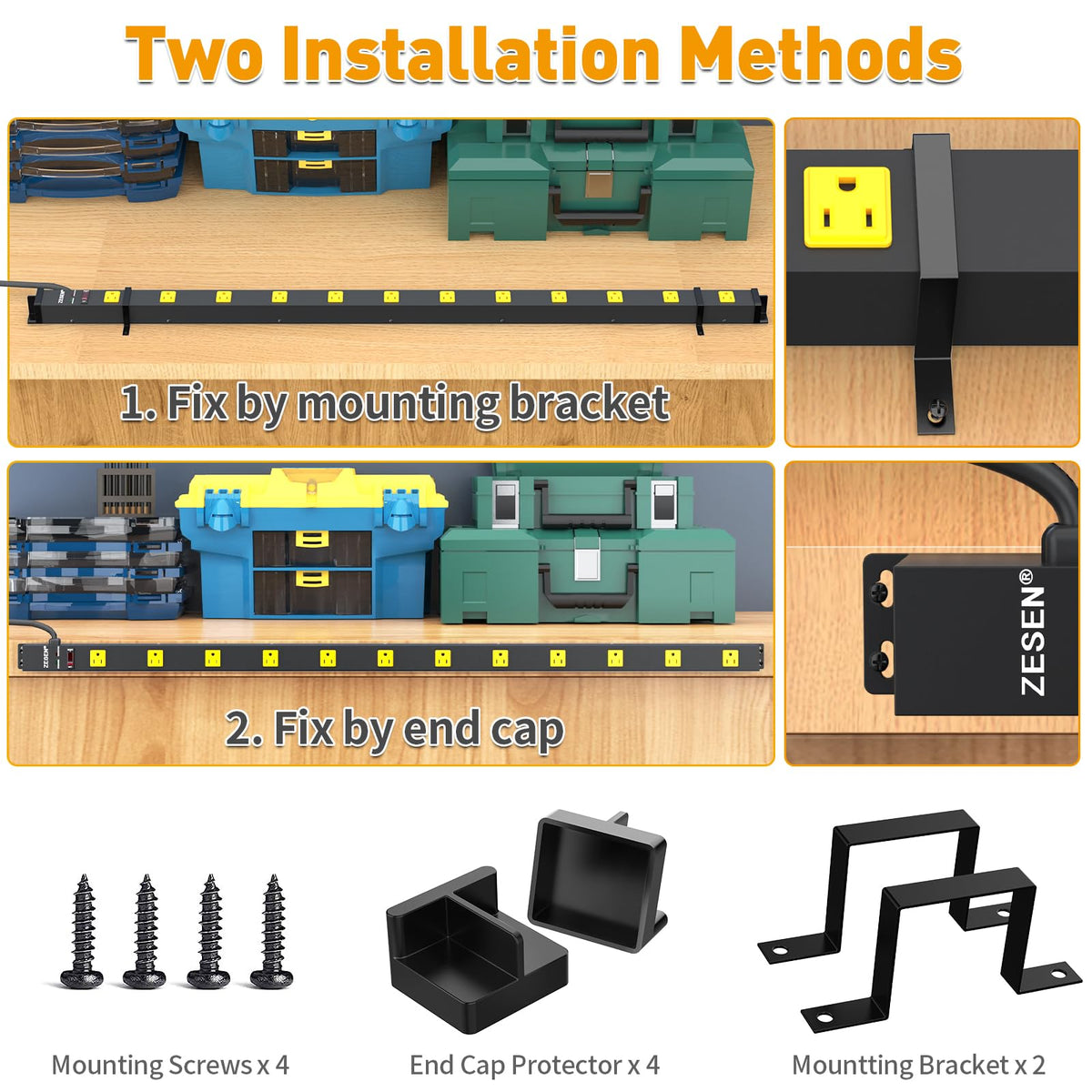 ZESEN mounted under desk with tidy cable management and secure hold benefit
