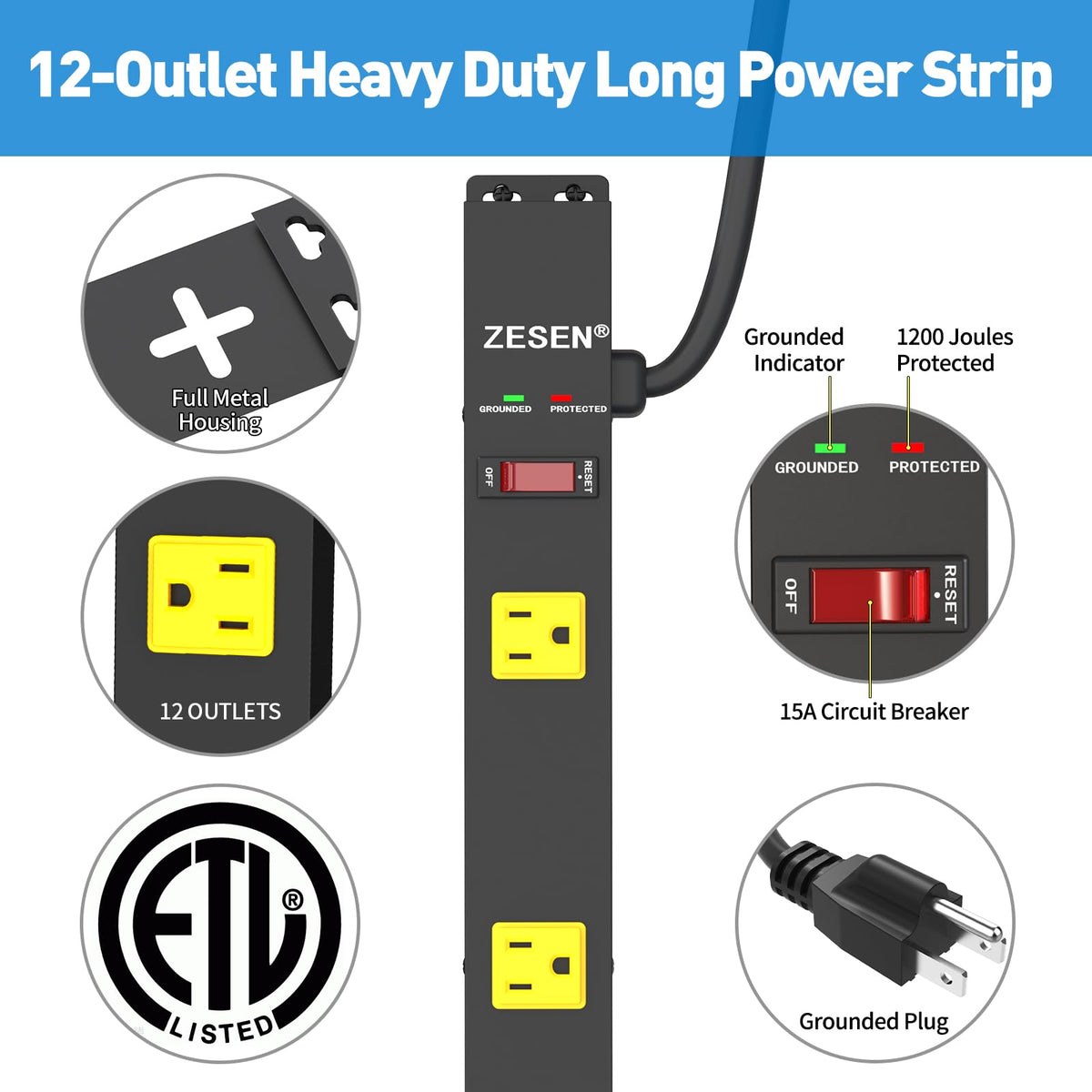 ZESEN resettable breaker switch detail offering easy overload protection