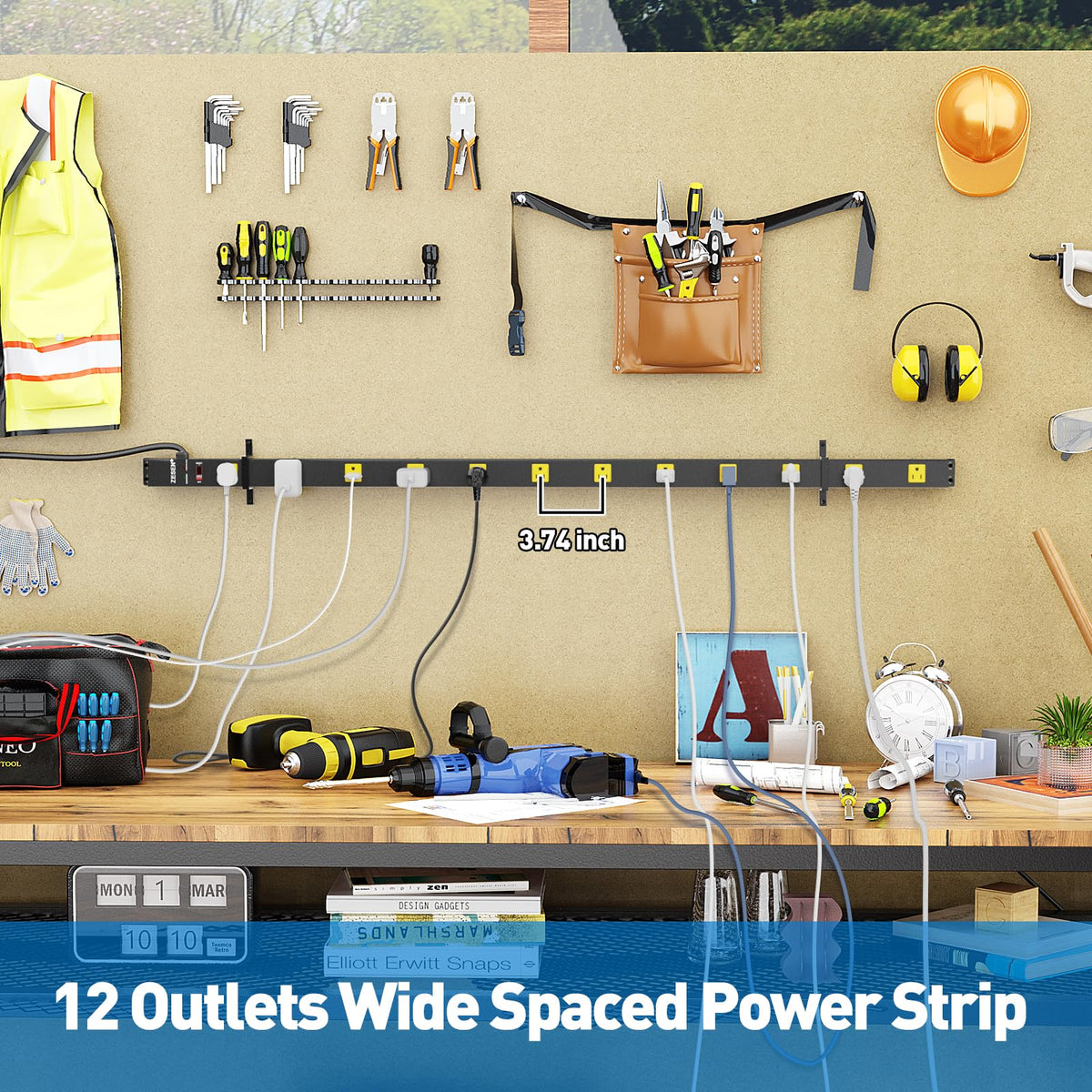 ZESEN right-angle flat plug and 6ft cord for space-saving placement behind furniture