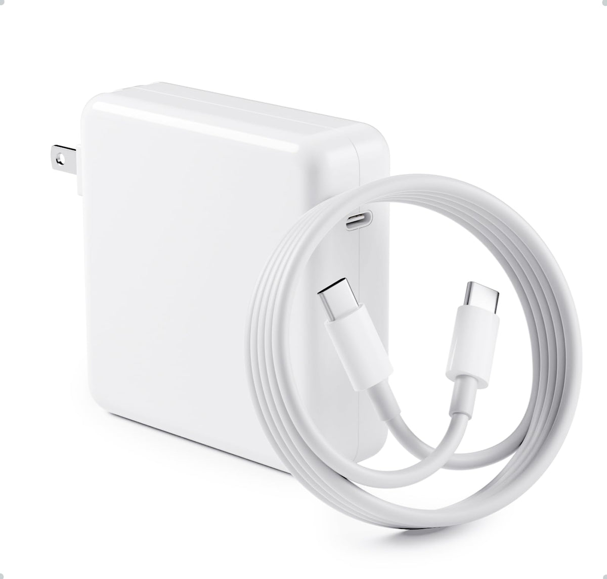 Zeshuo 70W USB-C charger on desk powering MacBook Pro efficiently