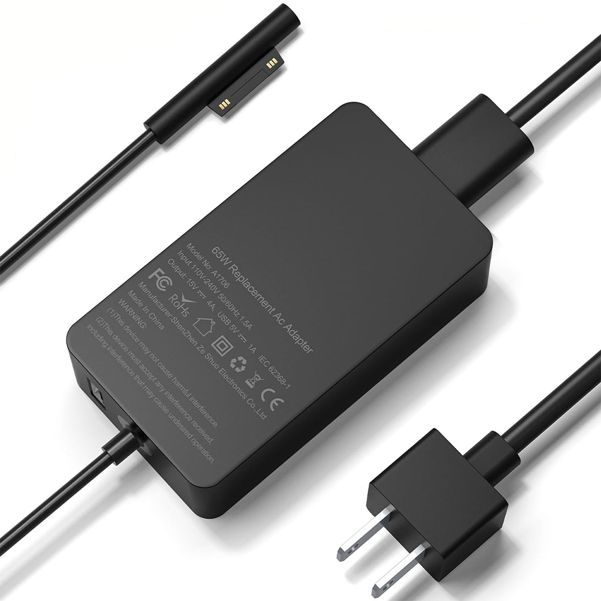 Zeshuo Surface Pro 65W charger front view, reliable power on the go.