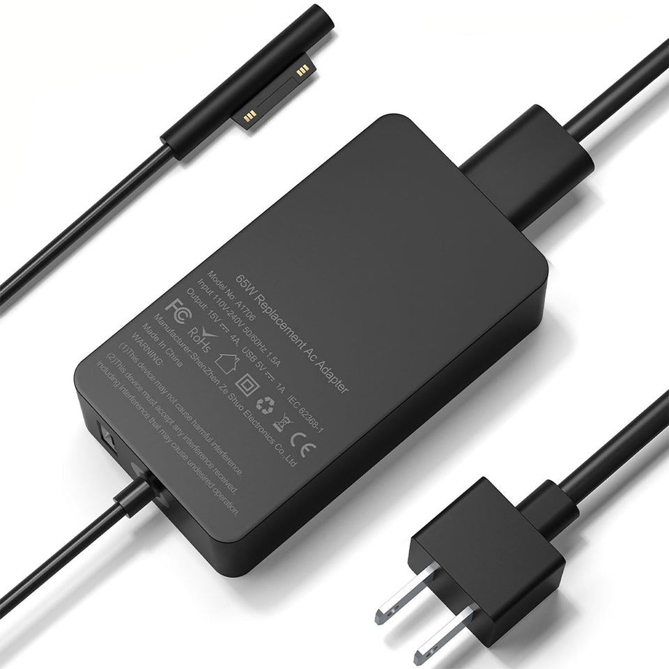 Zeshuo Surface Pro 65W charger front view, reliable power on the go.