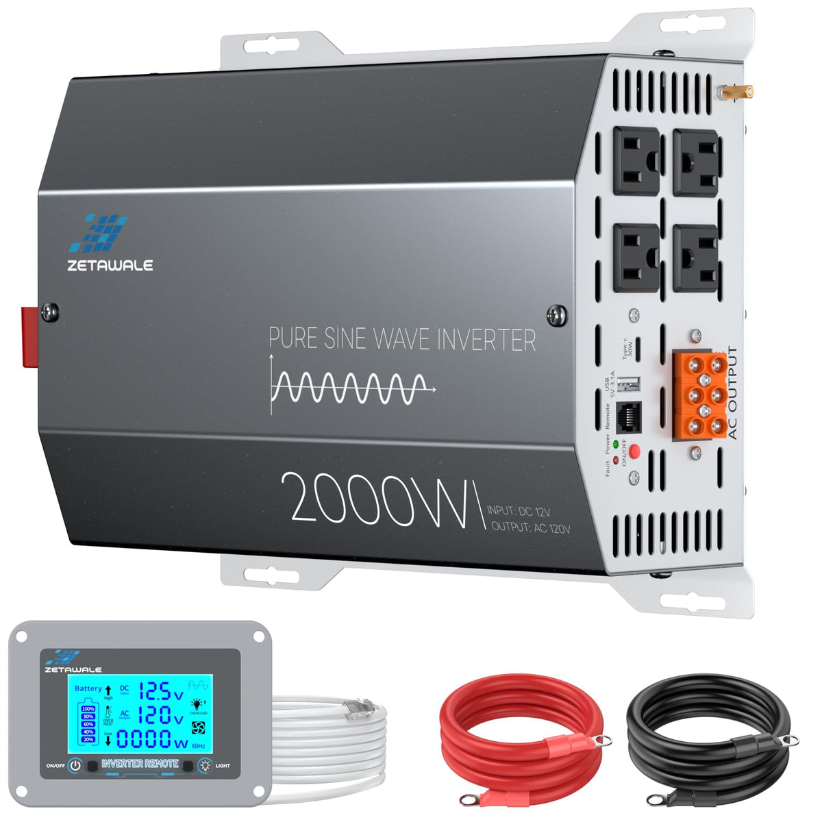 ZETAWALE 2000W pure sine inverter front view for RV installations