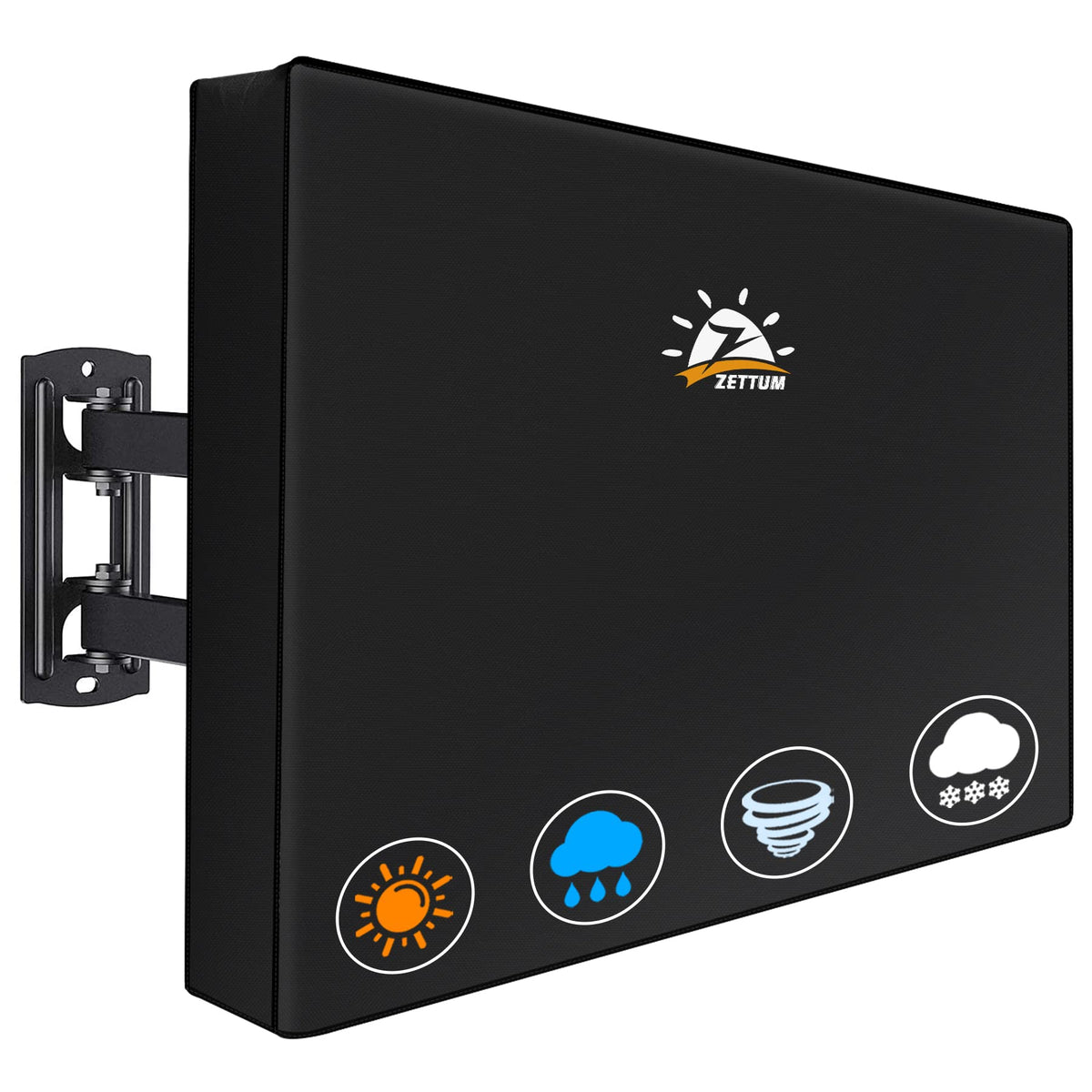 Zettum front view of cover protecting outdoor TV, shows full protection benefit