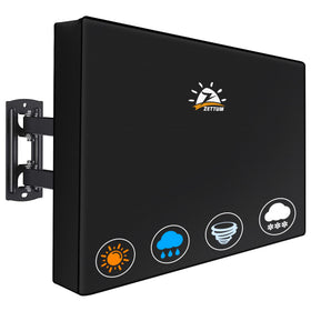Zettum front view of cover on outdoor TV showing full protection benefit