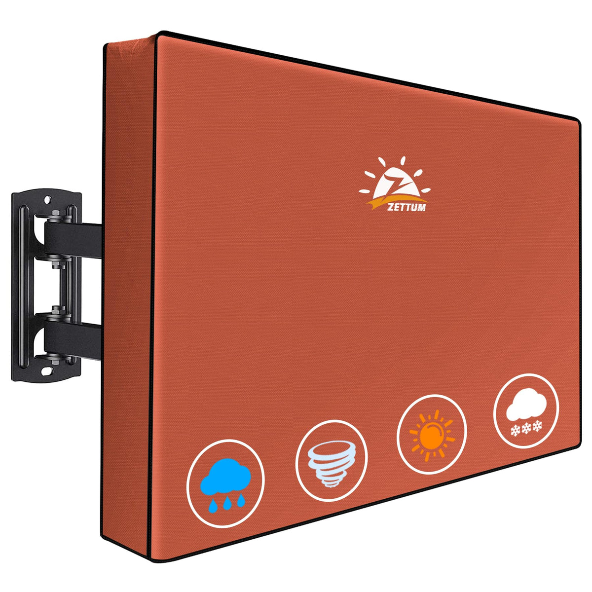 Zettum front view of cover on outdoor TV showing full protection benefit
