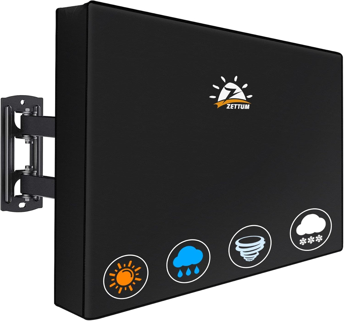 Zettum front view of covered TV showing full protection and weatherproof fit