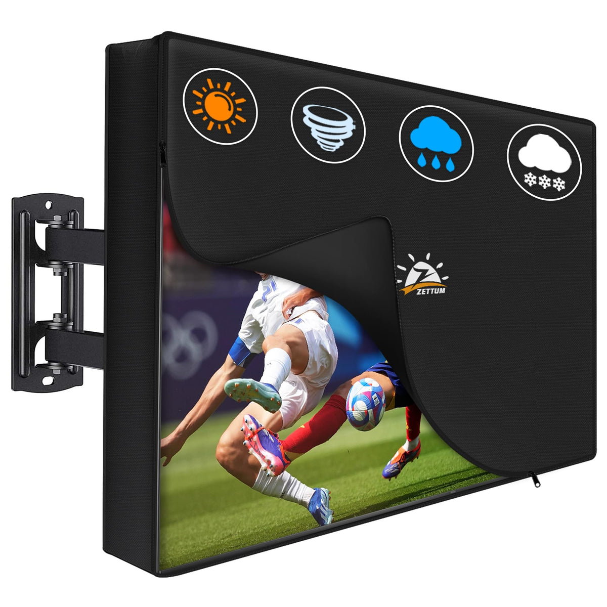 Zettum Outdoor TV Cover 50 inch front view protects from weather and dust.