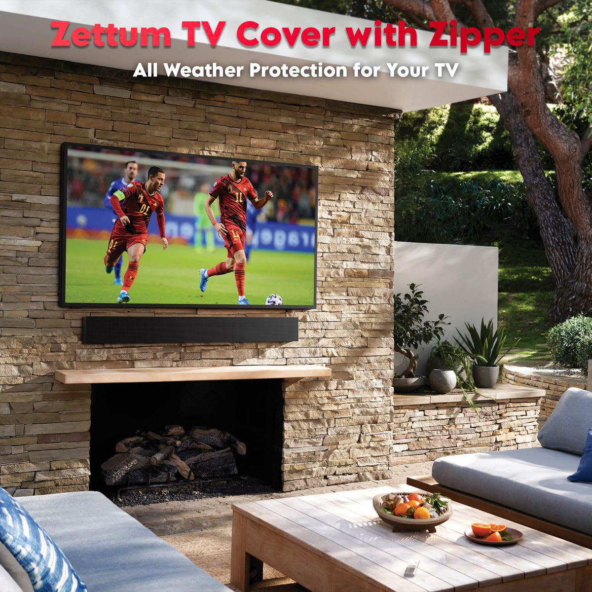 Zettum weatherproof cover shields screen from dust, dew, and debris.