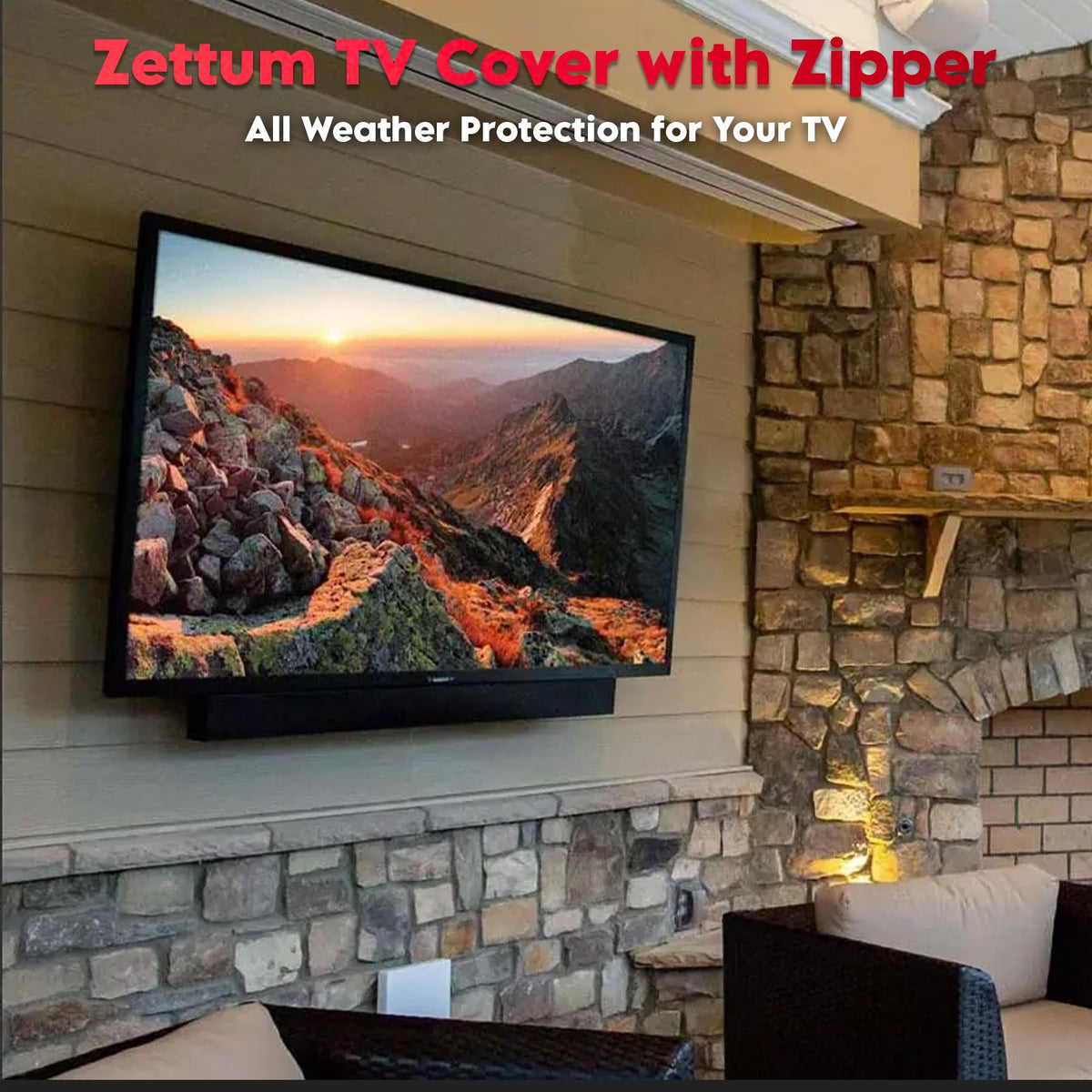Measuring tape beside Zettum cover illustrating 64L x 6D x 39H sizing to confirm fit
