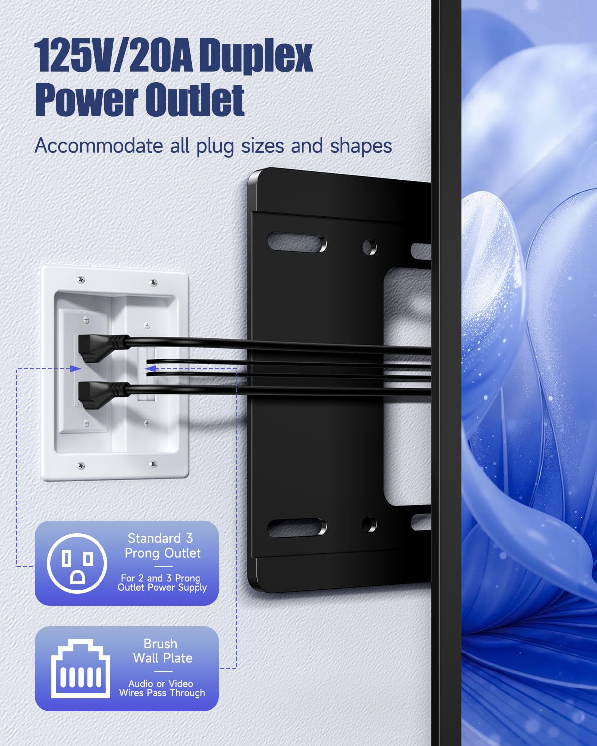 ZEXMTE brush wall plate detail keeping low-voltage cables tidy and accessible