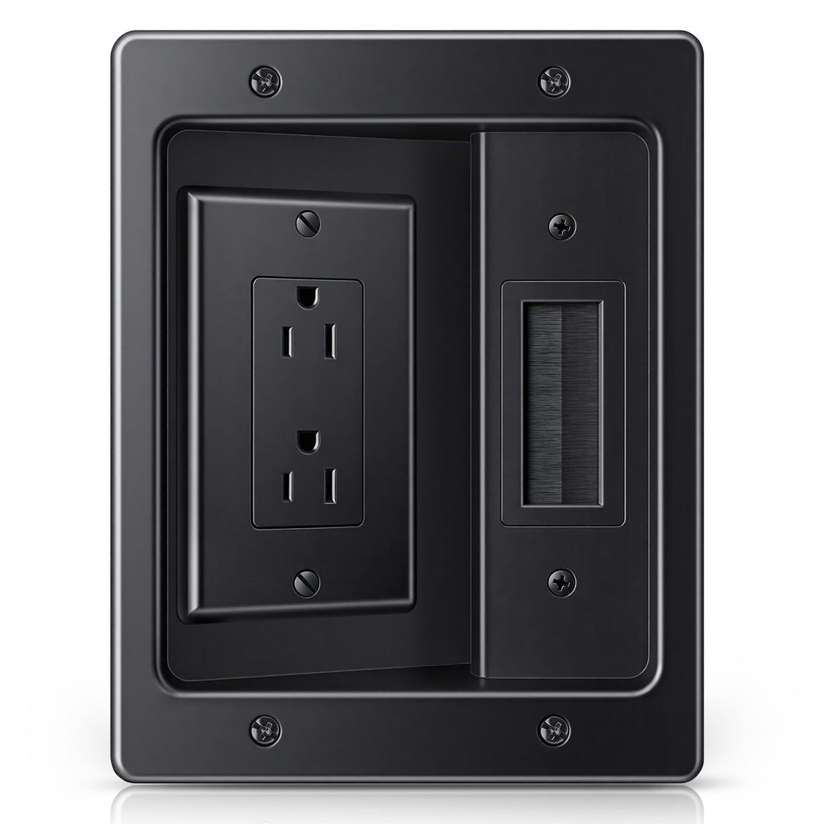 ZEXMTE front brush wall plate displaying neat cable pass-through benefit