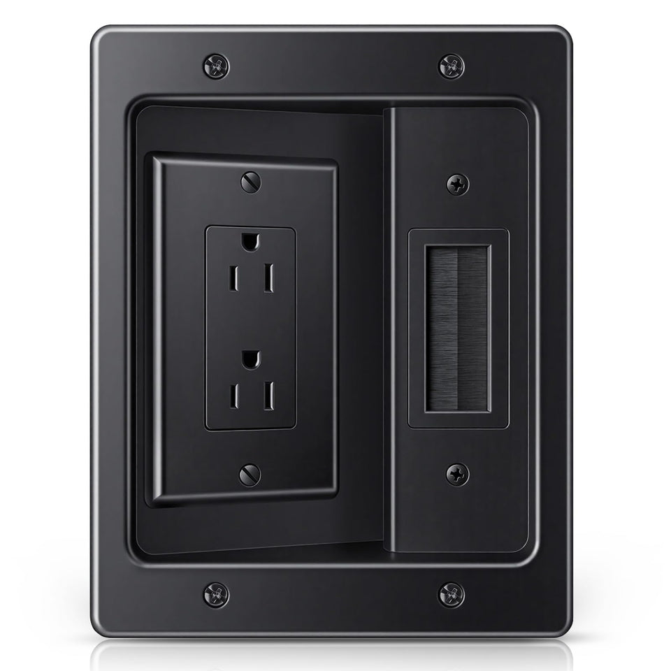 ZEXMTE front brush wall plate displaying neat cable pass-through benefit