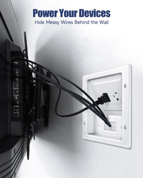 ZEXMTE recessed duplex outlet close-up demonstrating flush mounting benefit