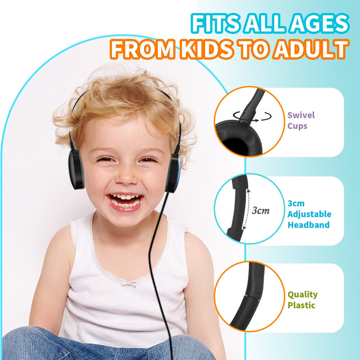 ZHENWAY adjustable headband headphones providing comfortable fit for various ages