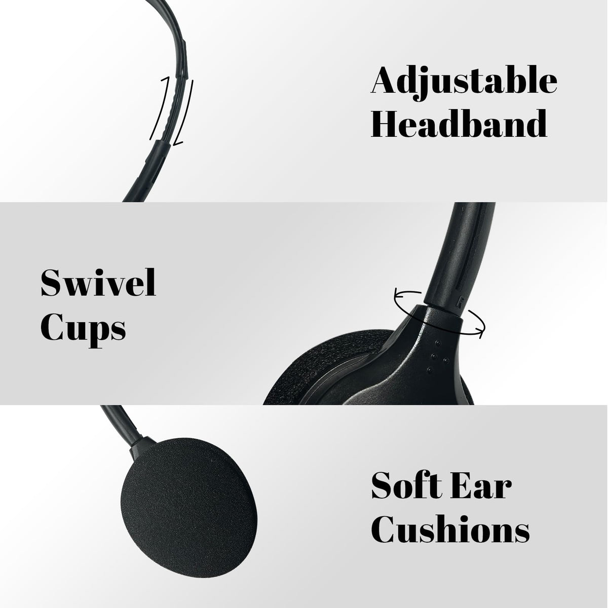 ZHENWAY close-up of soft leatherette ear cushions for comfortable listening