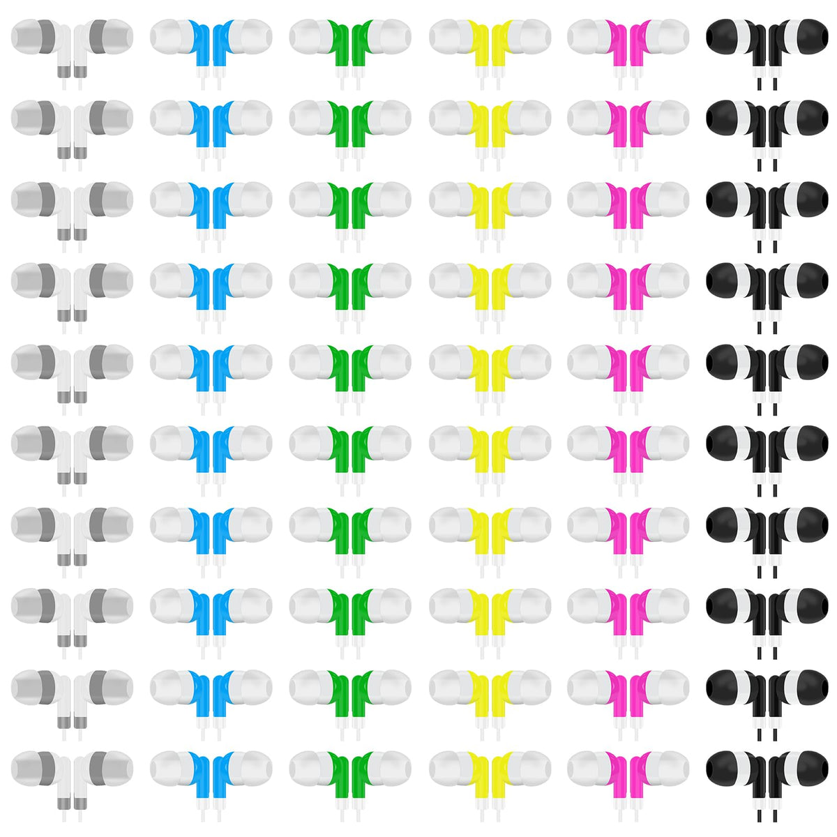 ZHENWAY earbuds bulk 60-pack in six colors for classrooms and groups.