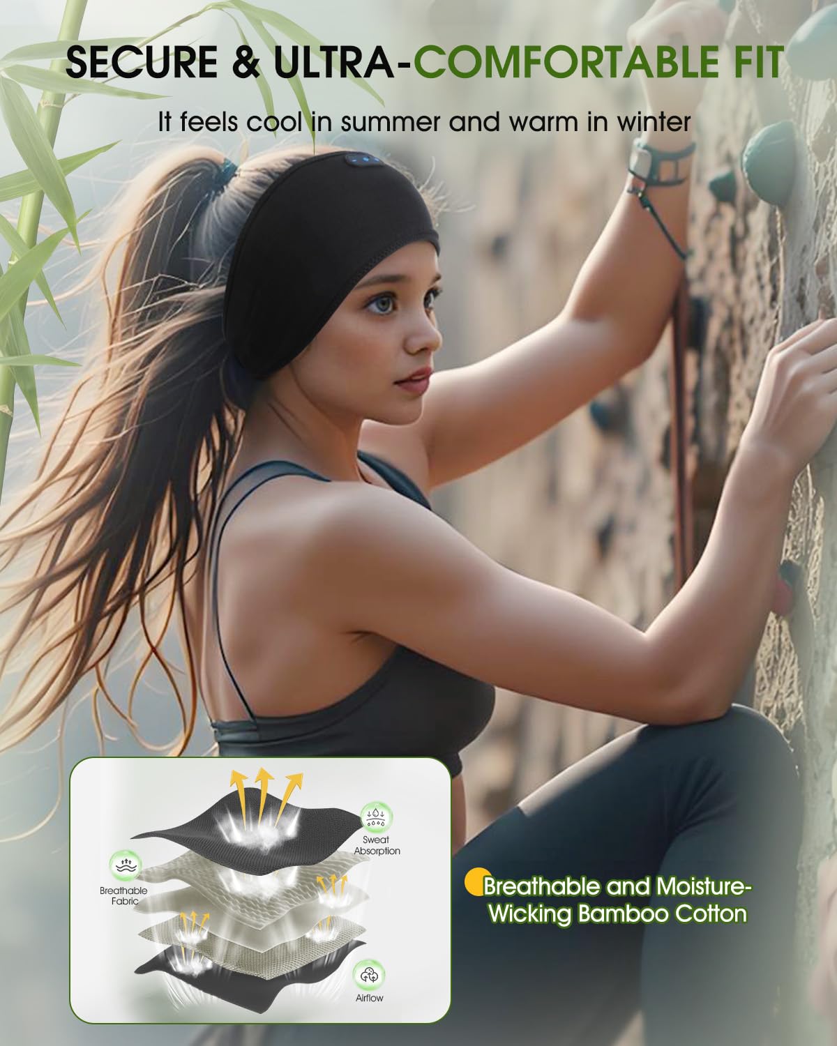 Zhenyemei IPX6 sweat-proof headband ideal for workouts and travel.