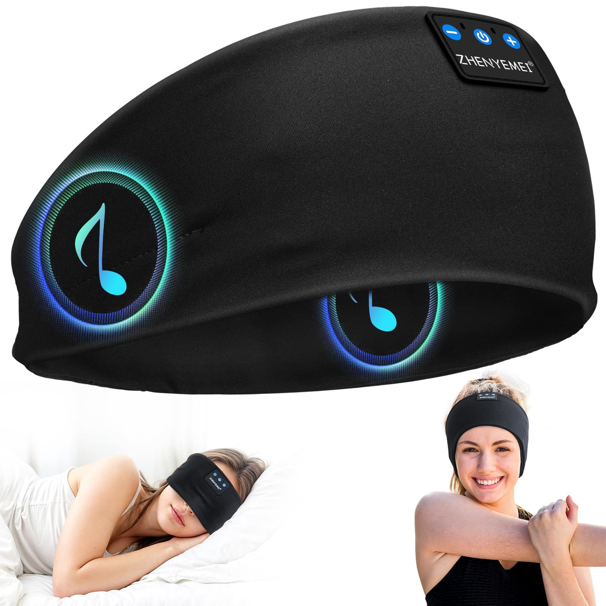 ZHENYEMEI Sleep Headphones 3-in-1 design for sleep, travel, and workouts.