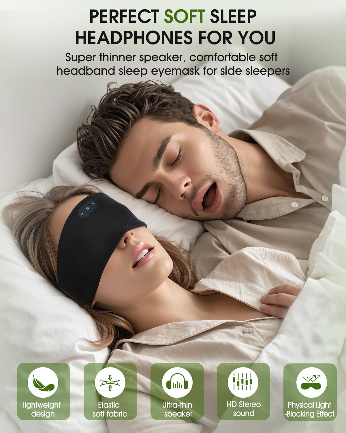Zhenyemei wireless sleep headband with Bluetooth 5.4 for stable streaming.