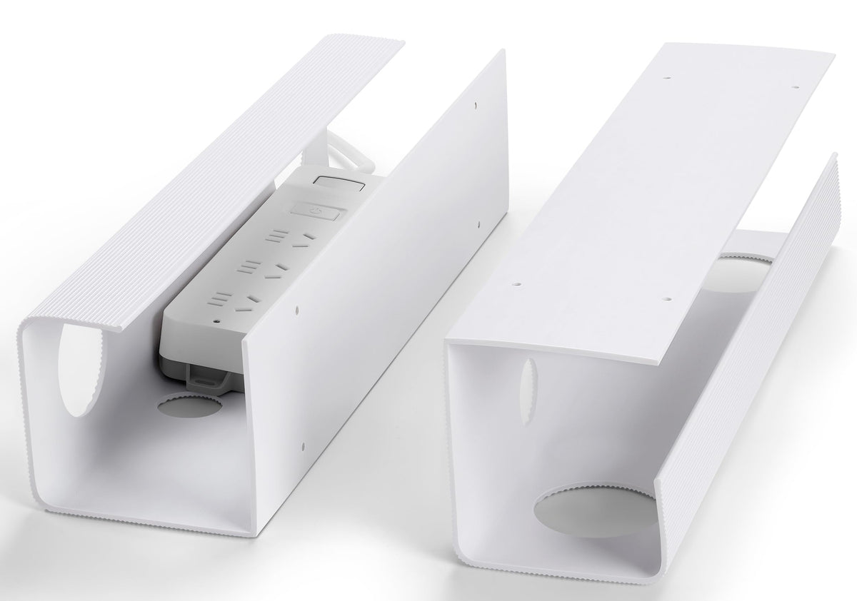 ZhiYo 2-pack under-desk cable tray demonstrates neat, safe cable storage.