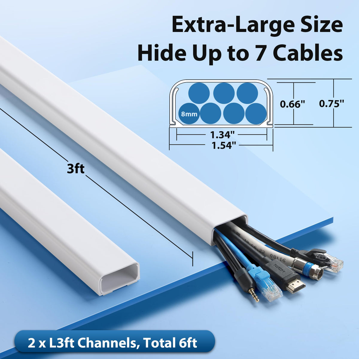 ZhiYo cord hider on white wall concealing multiple cables