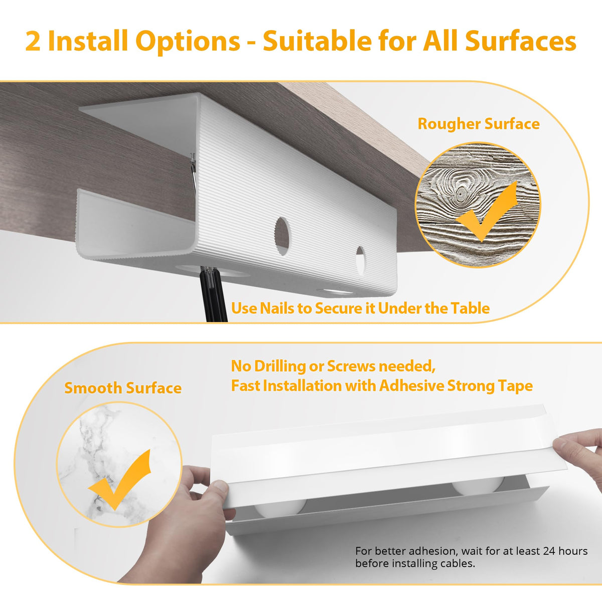 ZhiYo under-desk tray with pass-through holes enables easy routing.