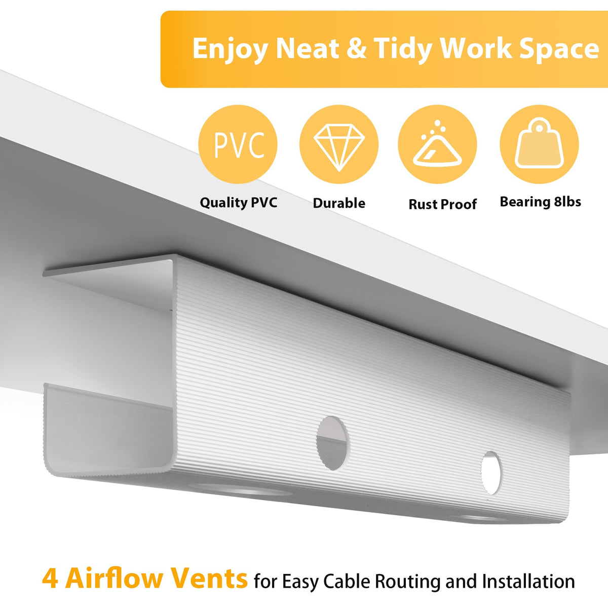 ZhiYo white cable organizer hides power strips neatly.