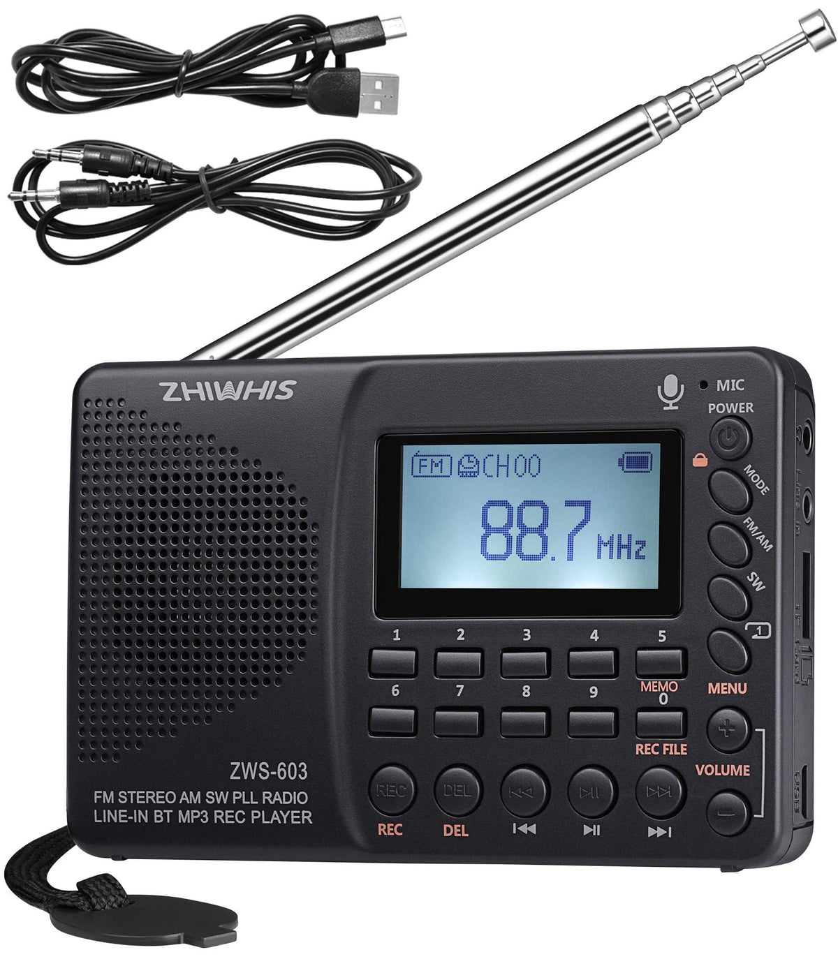 ZHIWHIS portable radio with lyric display for easy music identification.