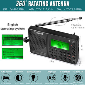 ZHIWHIS portable radio extended antenna improving FM reception during travel.