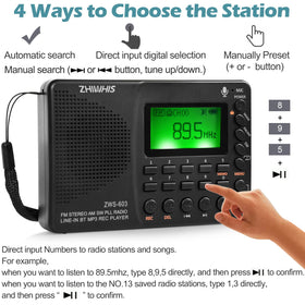 ZHIWHIS portable radio speaker output delivering clear room‑filling sound.