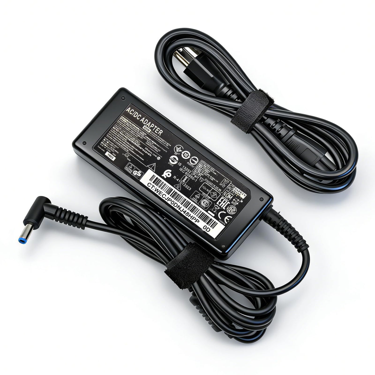 ZHIY blue-tip 65W charger front view for HP laptops
