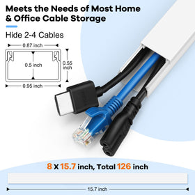 ZhiYo 126in Cord Hider Kit on a wall-mounted TV setup hides cables behind the wall.