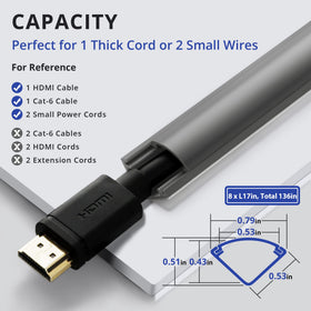 ZhiYo corner cord hider along baseboard concealing power and speaker wires.
