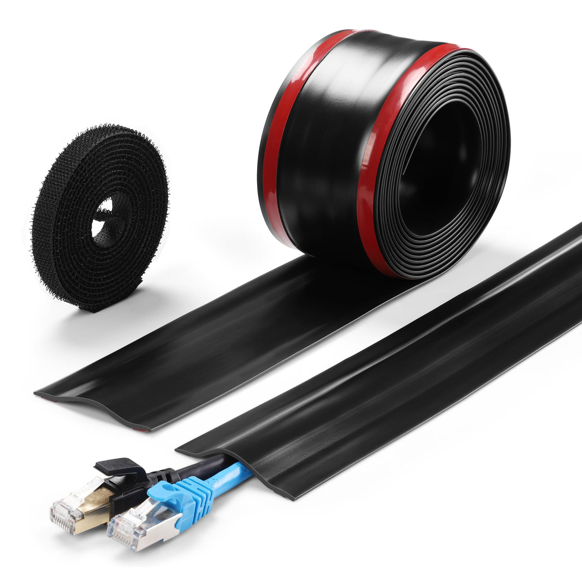 ZhiYo 8.2ft cord cover side view, low-profile cable protector for clean floors.