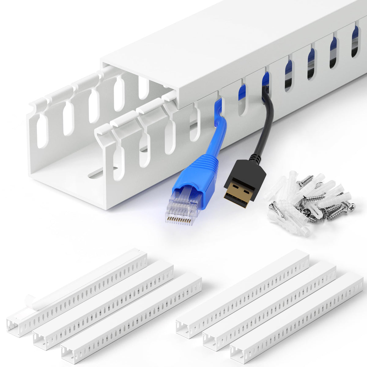 ZhiYo 99in open-slot cable raceway kit keeps under-desk wiring neat