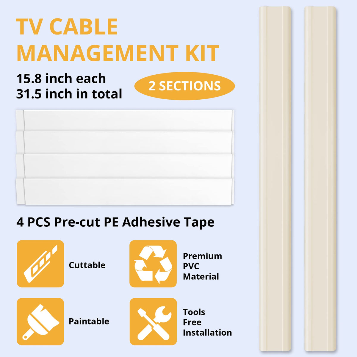 ZhiYo adhesive cable hider installs without drilling on smooth surfaces.