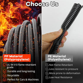 ZhiYo split loom tubing resists oil and gasoline in engine bays.