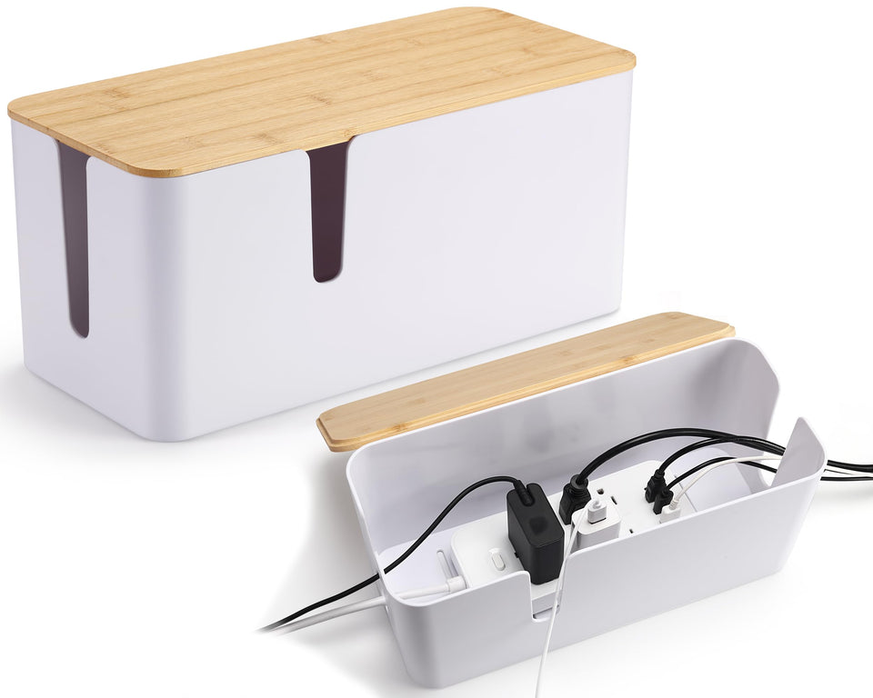 ZhiYo bamboo lid box front view showing tidy cable concealment benefit
