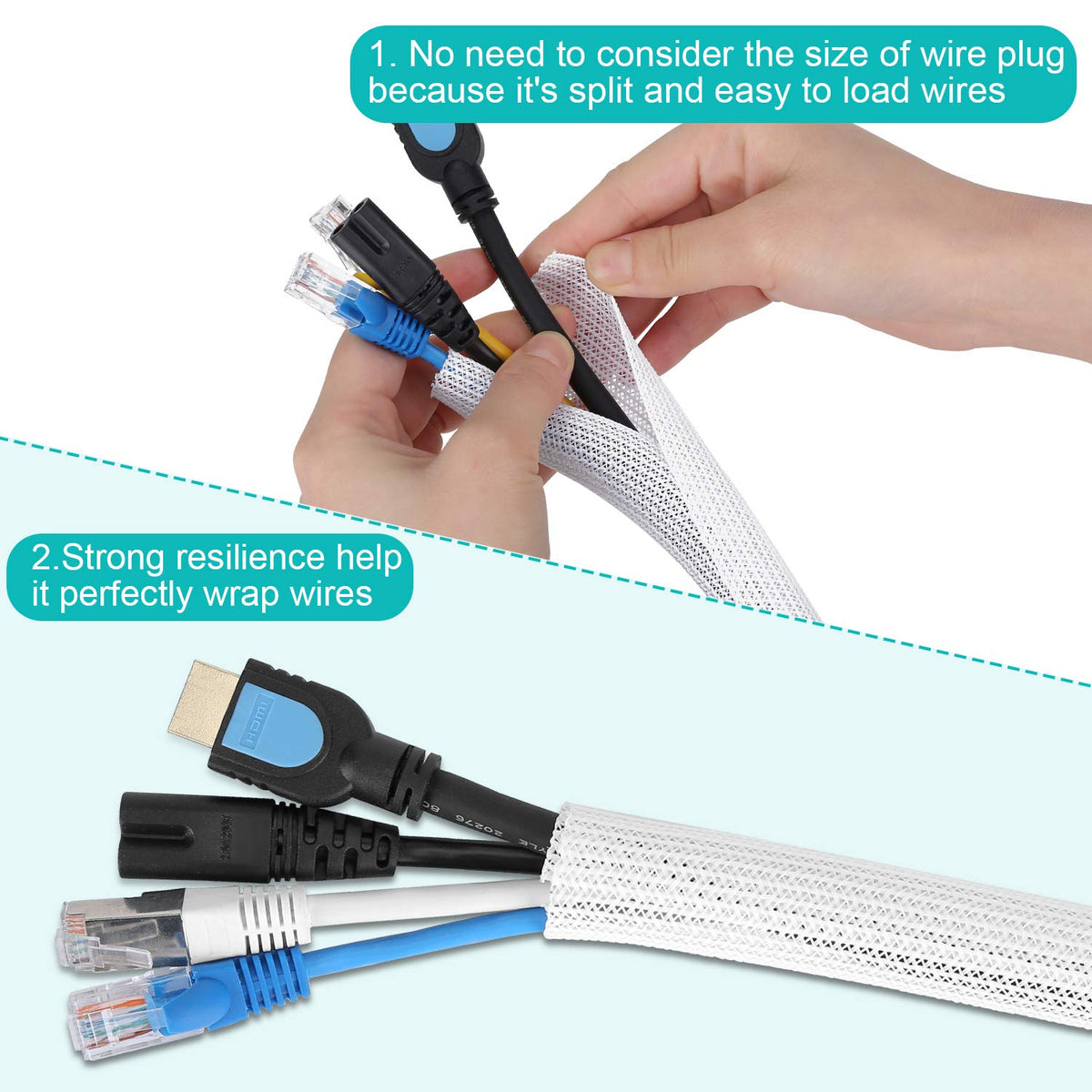 ZhiYo braided cable sleeve close-up shows durable wire protection.