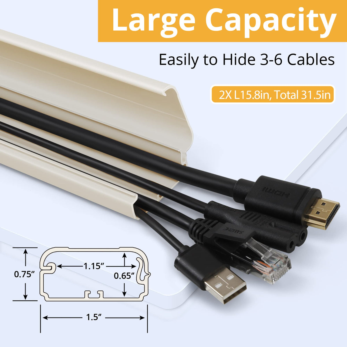 ZhiYo cable concealer with snap-on cover for easy cable management.