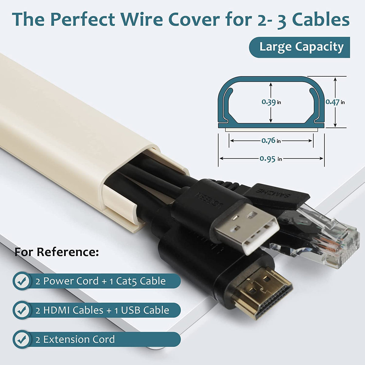 ZhiYo Cable Hider Kit beige wall-tv cord cover blends with decor and hides cables.