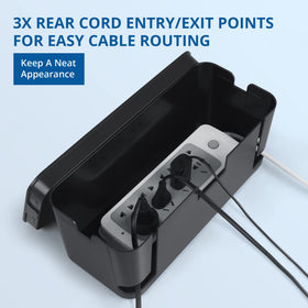 ZhiYo cable management box in glossy ABS finish on a desk edge.