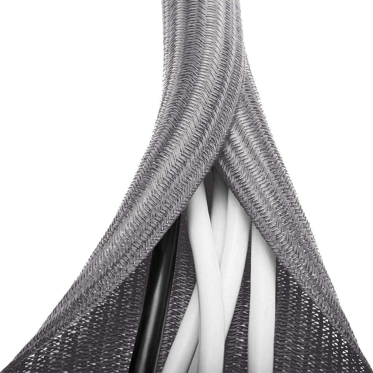 ZhiYo grey braided cable sleeve protects wires and tidies up to five cables.