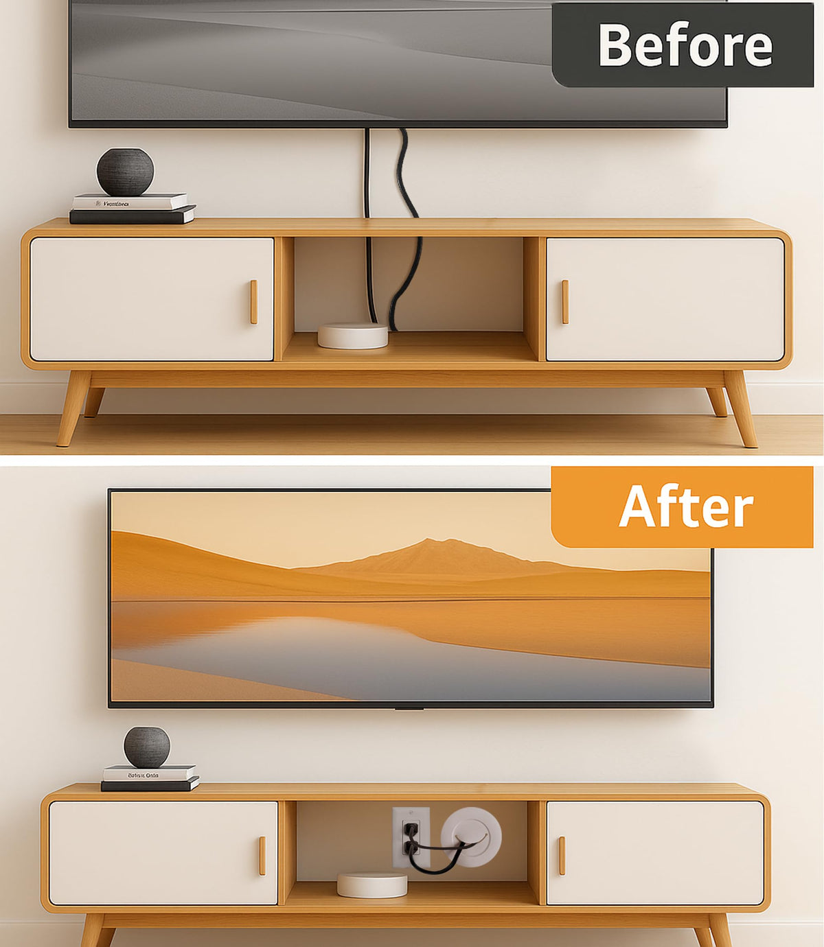 ZhiYo wall kit creates a tidy TV area with concealed wiring.